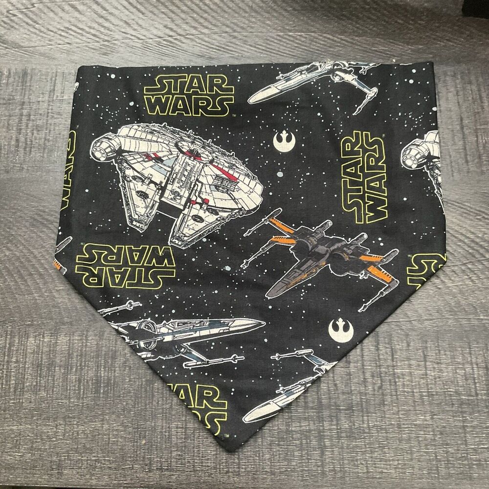 Dog Scarf Slide On Collar Elastic Band Star Wars Spaceship Black Large New